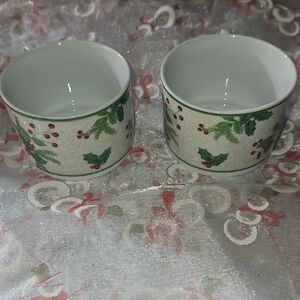 Lillian Vernon Festive Holly Berry Ceramic Coffee Cups.  Set Of 2